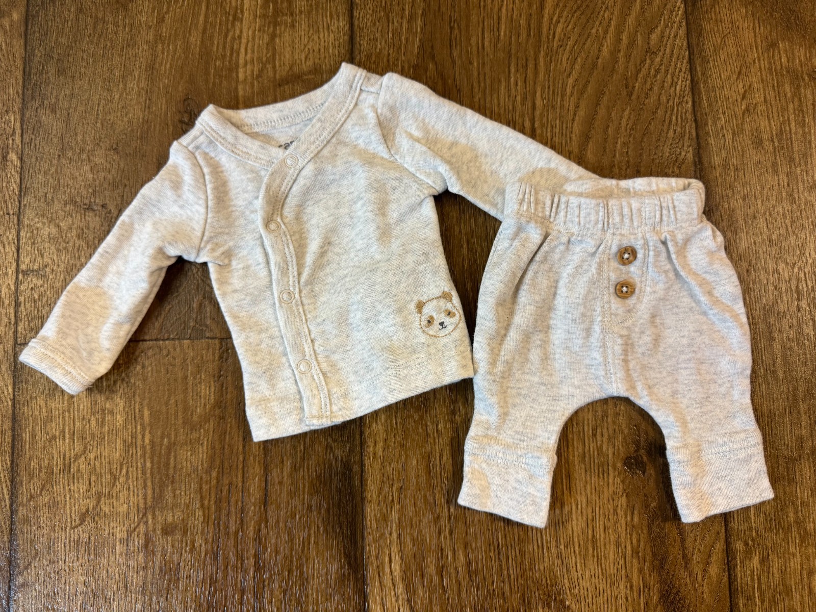 Child of Mine Preemie Baby Boy Gender Neutral Shirt Pants Beige Bear Outfit Set
