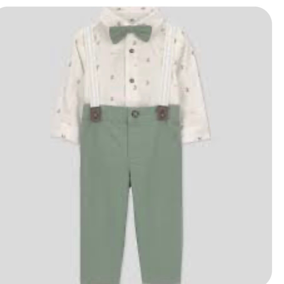 Carters Just One You Kids 4pc Easter Set Bunny Shirt Green Pants Suspenders NB