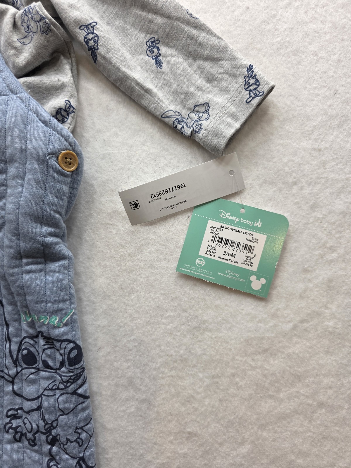 Disney Baby Lilo & Stitch 2 Piece Overall & Shirt Blue & Gray. NWT. Size 3-6M