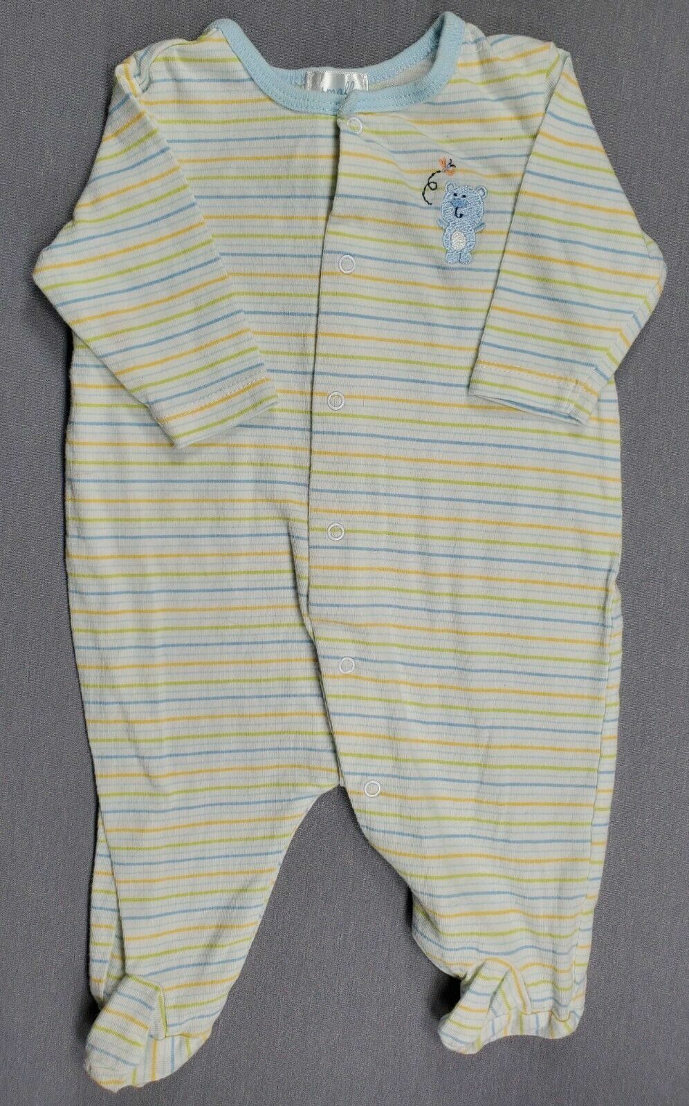 Baby Boy Clothes Small Wonders 0-3 Month Blue Striped Bear Footed Outfit