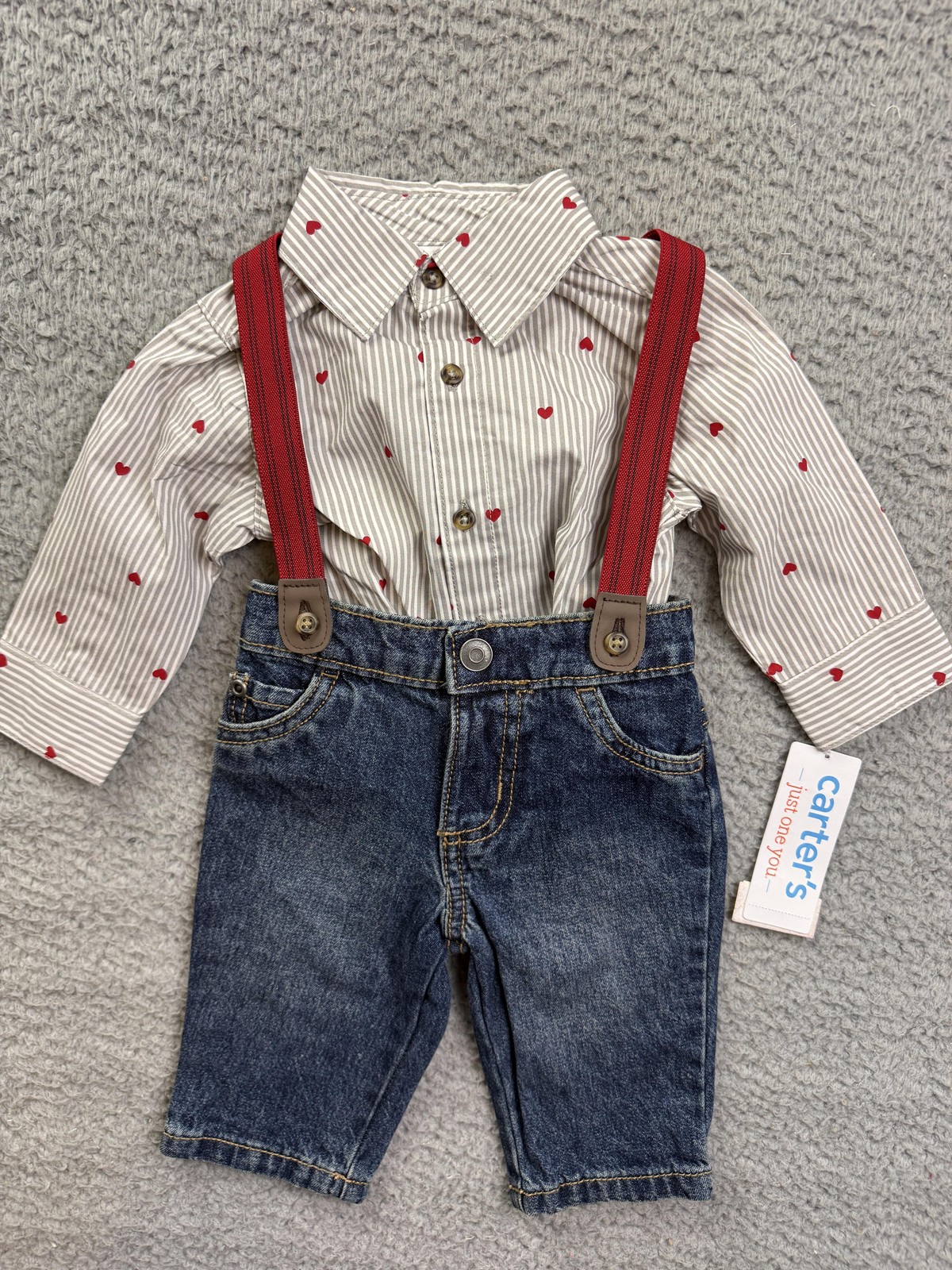 Carter’s Just One You 2 Piece Outfit Set Baby Boys 0-3M Heart Shirt Denim Jeans