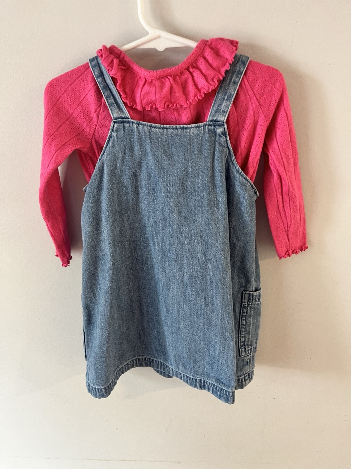 2T Toddler Girl Ms Rachel Insp Heart Jean Romper Hot Pink Ruffle & Heart Shirts