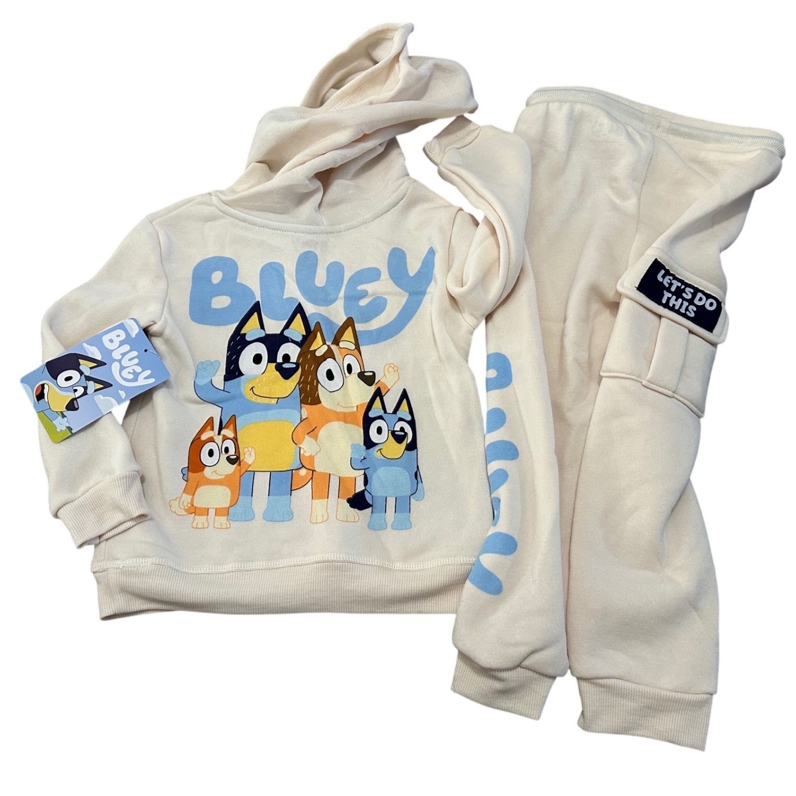 Bluey Kids Hoodie and Joggers Set Cream Bluey Family Graphic 2-Piece Outfit 3T