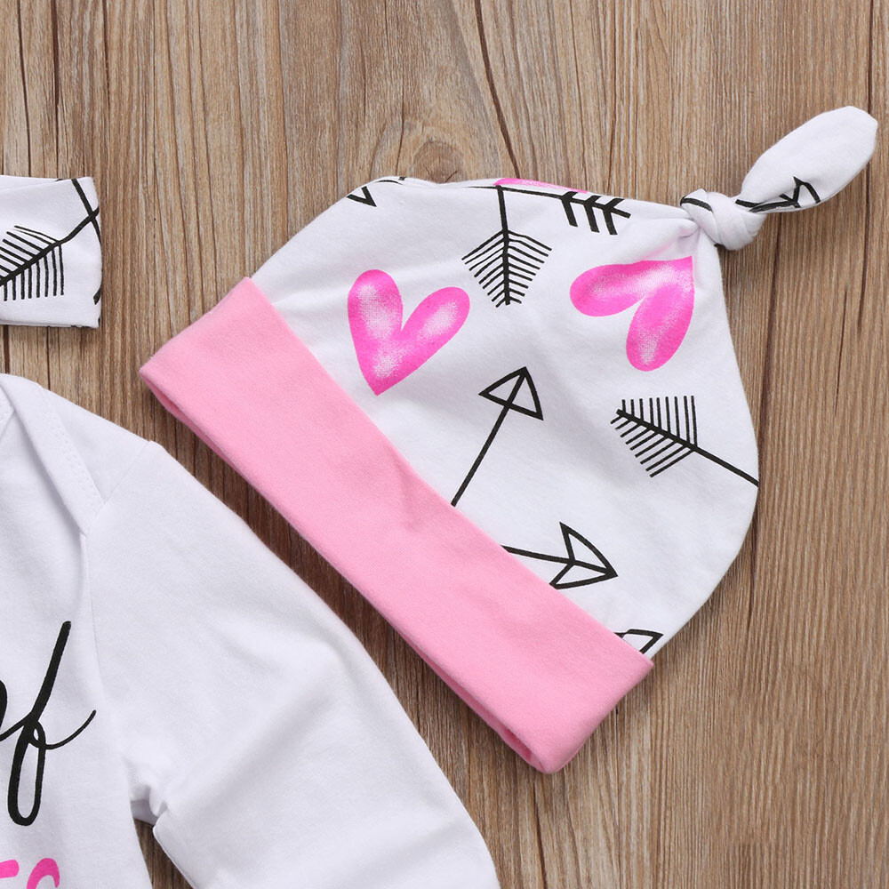 Newborn Baby Boy Girl Romper Tops +Long Pants Hat Headband Outfits Clothes 0-24M