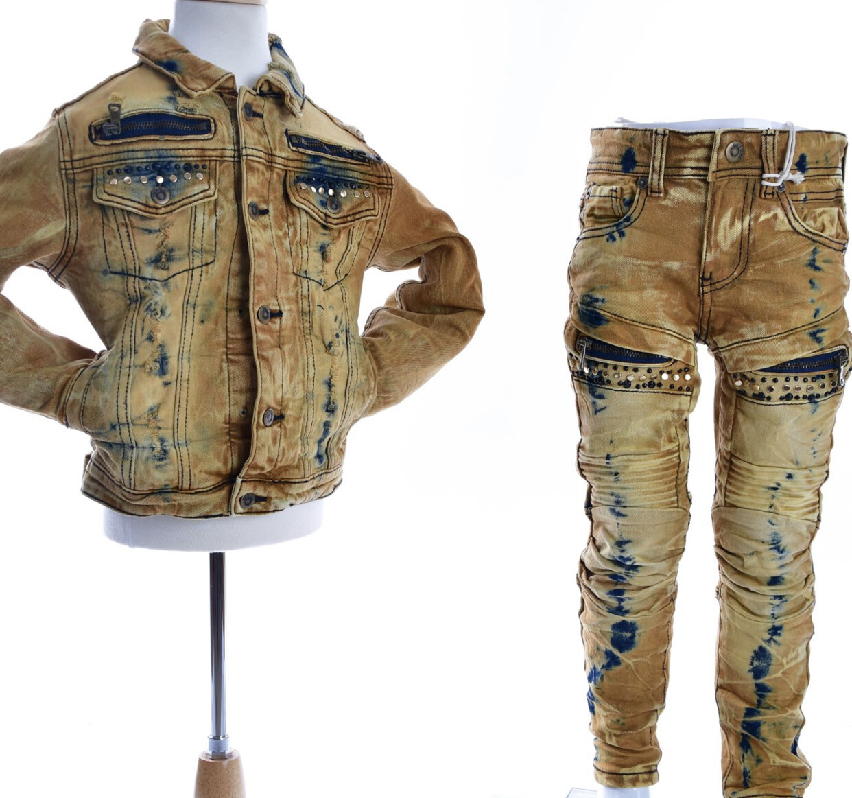Toddler’s 8IGHTH DSTRKT tie dyed jeans with studs-timber