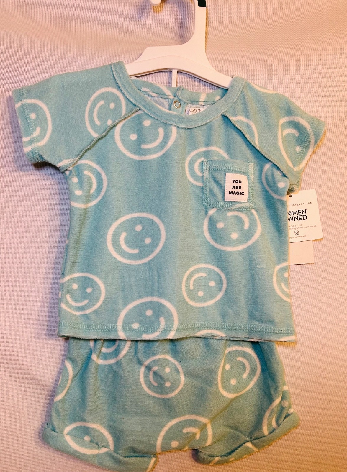 Grayson Mini Baby Size 0-3 month 2-piece Outfit Shorts & Top Light Blue – NEW