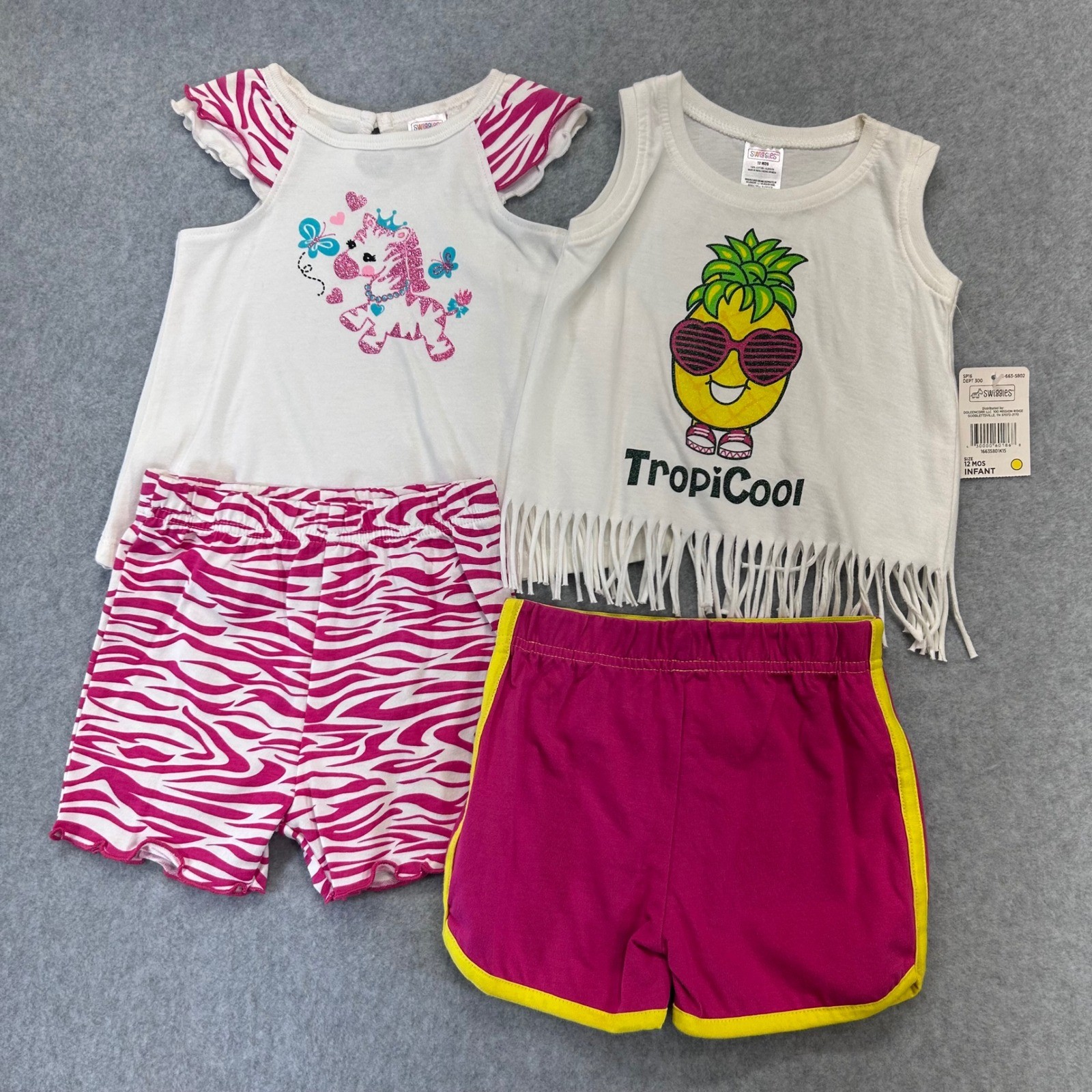 Swiggles Infant Girls 4 Piece Outfit Set 12 Months Zebra Pineapple Pink White