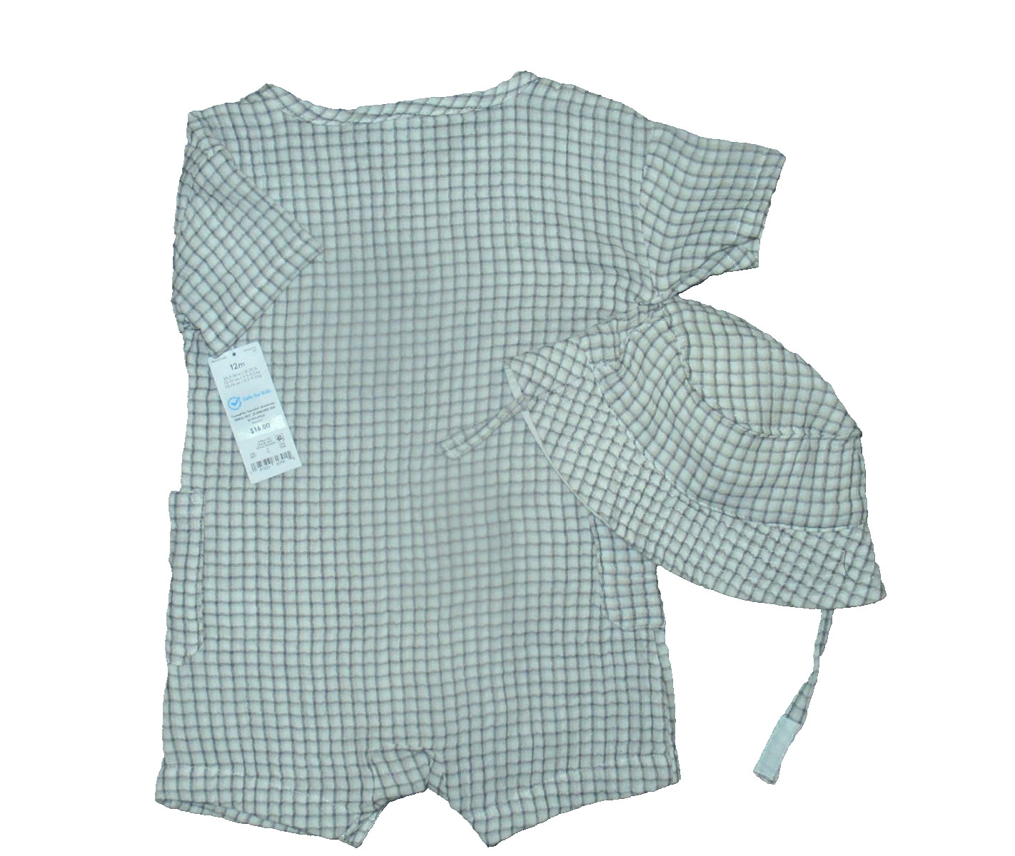 Carters Boys Romper & Sunhat Set Size 12M & 1 Pair Cat & Jack Shorts White Gray