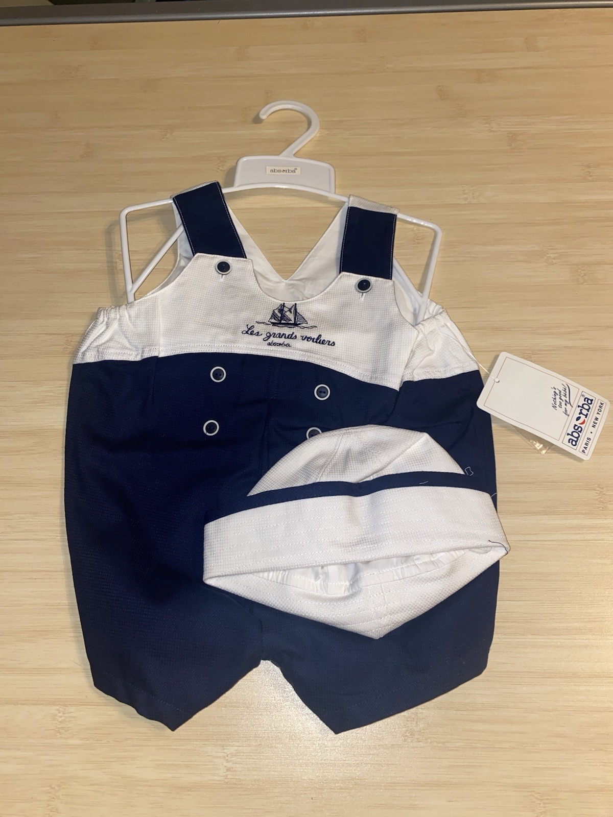 Baby Boy Clothes New Absorba Vintage 3 Month Sail Boat Nautical Romper Hat Set