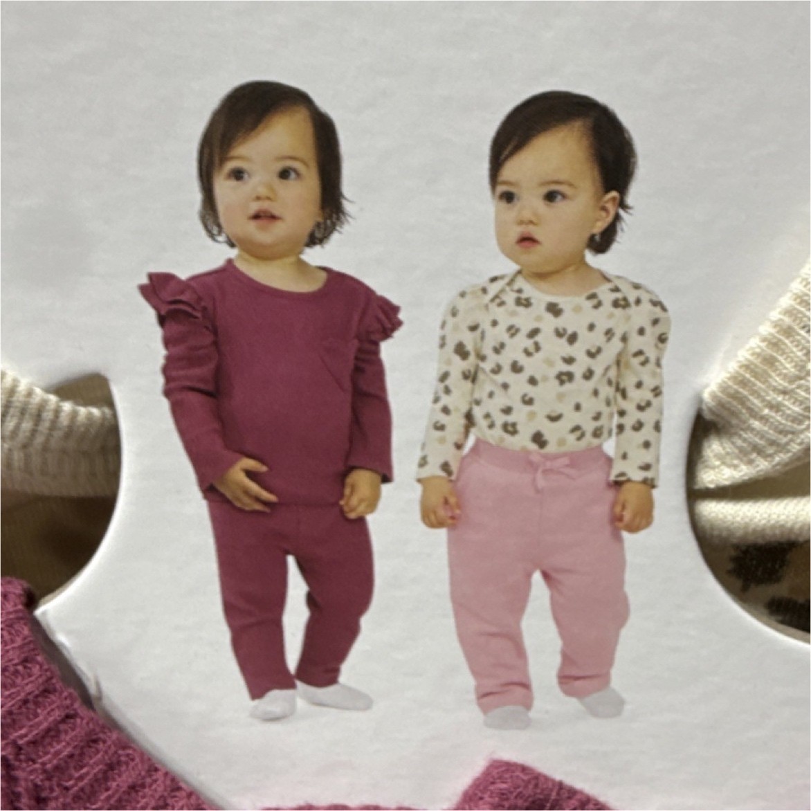 Koala Kids 4-Piece Outfit Set Girls 3M Purple Pink Beige Knit Pants Ruffle Heart