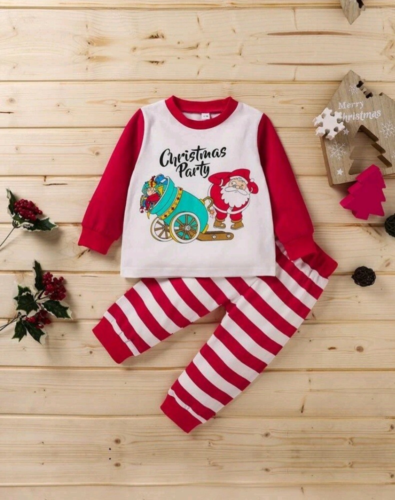 Toddler Boys Christmas Santa & Letter Graphic Pullover & Striped pants (1-2Y)