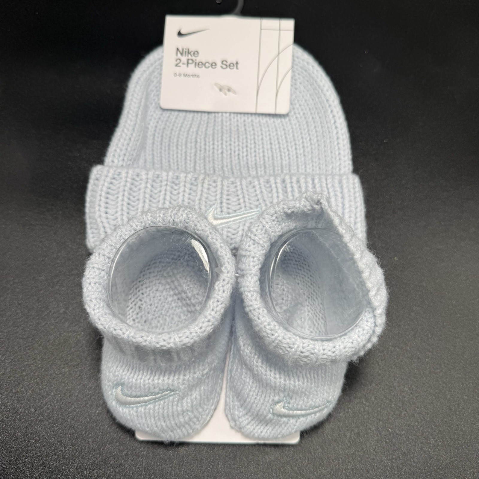 New Nike 2 Piece Set Beanie Booties Set 0-6 Months Blue Knit Pull On