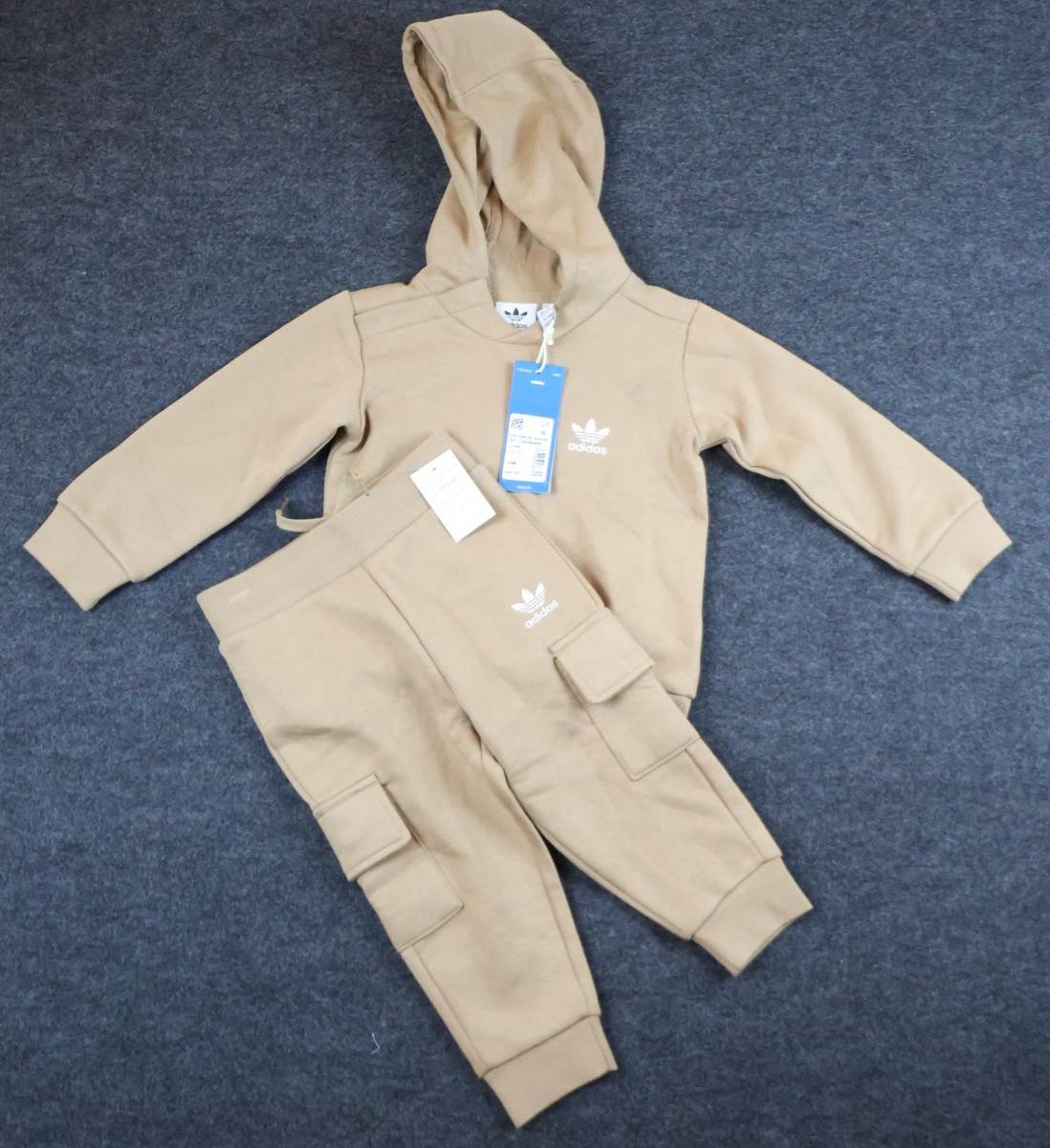 Adidas Toddler Tracksuit Set Hoodie & Joggers Tan Brown Trefoil Logo 18M NWT