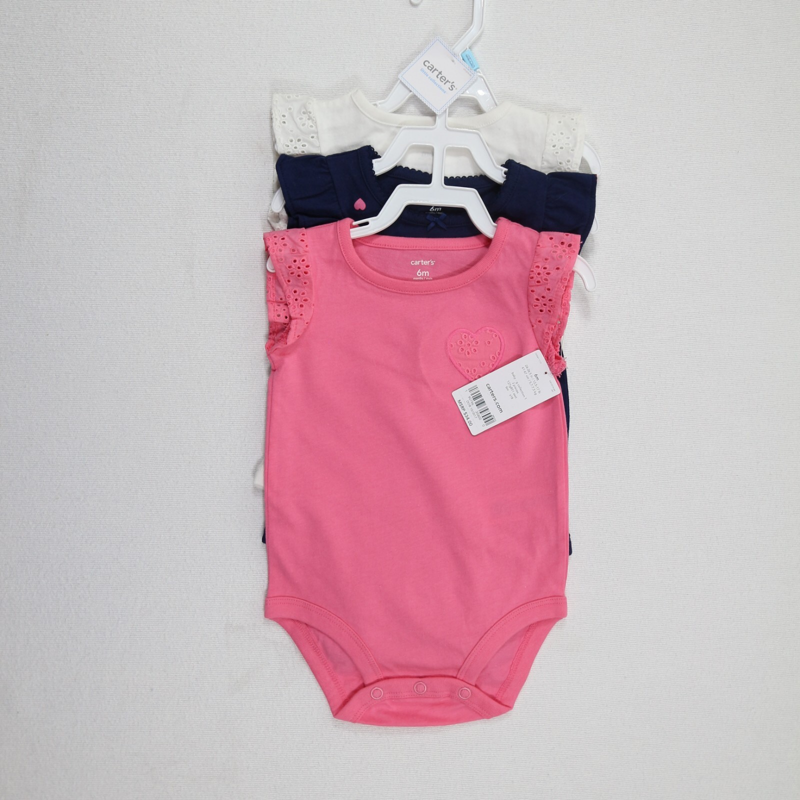 Carter’s Baby Girl 3 Piece Collection Set Bodysuit Eyelet Lace Sleeve Size 6 Mo