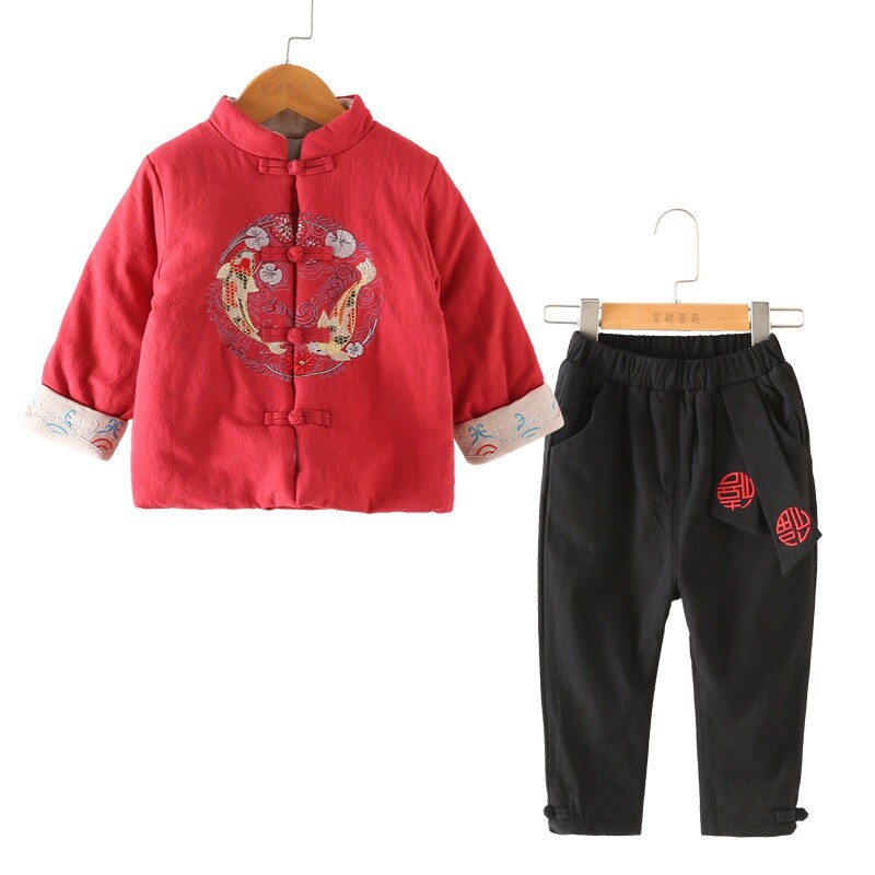 Kids Chinese Tang Suit Girls Boy Jacket Embroidery Ethnic Toddler Outfits Warm