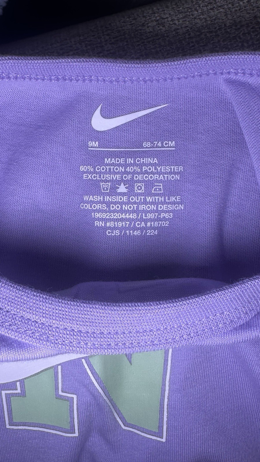 Nike Infant Baby Girl 2 Piece Set Bodysuit & Legging Hydrangeas Purple 9 Months