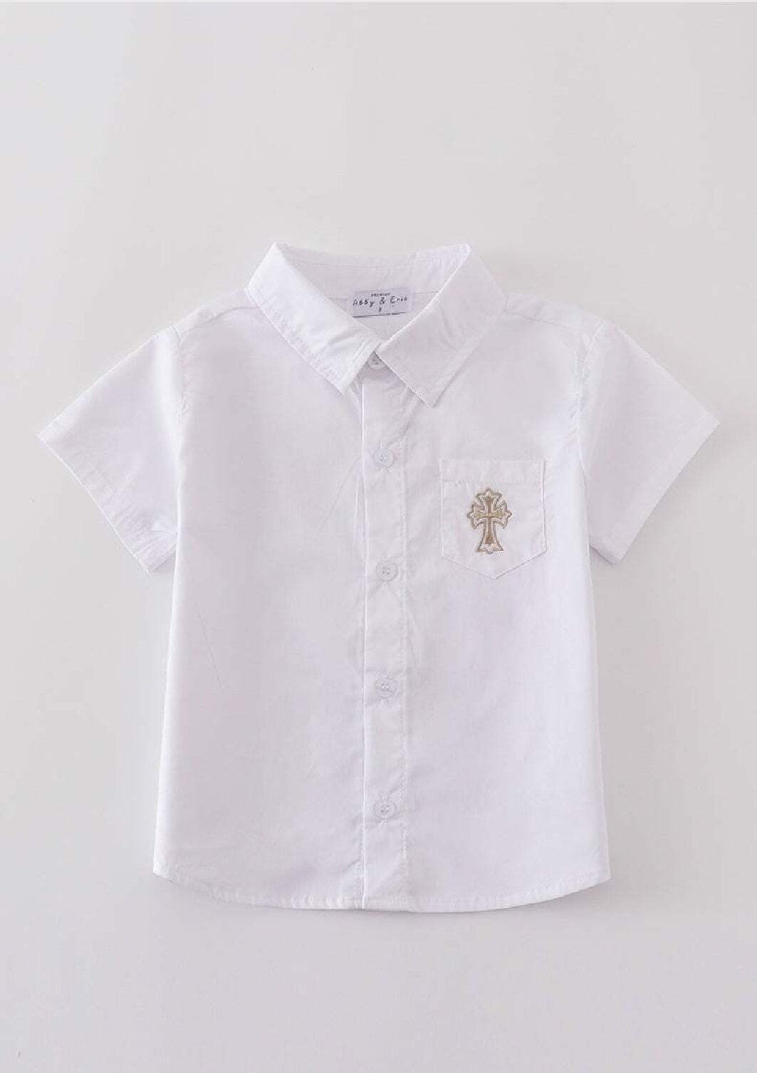 Boy’s Boutique Premium White Easter Cross Embroidered Boy Top Button Down Collar