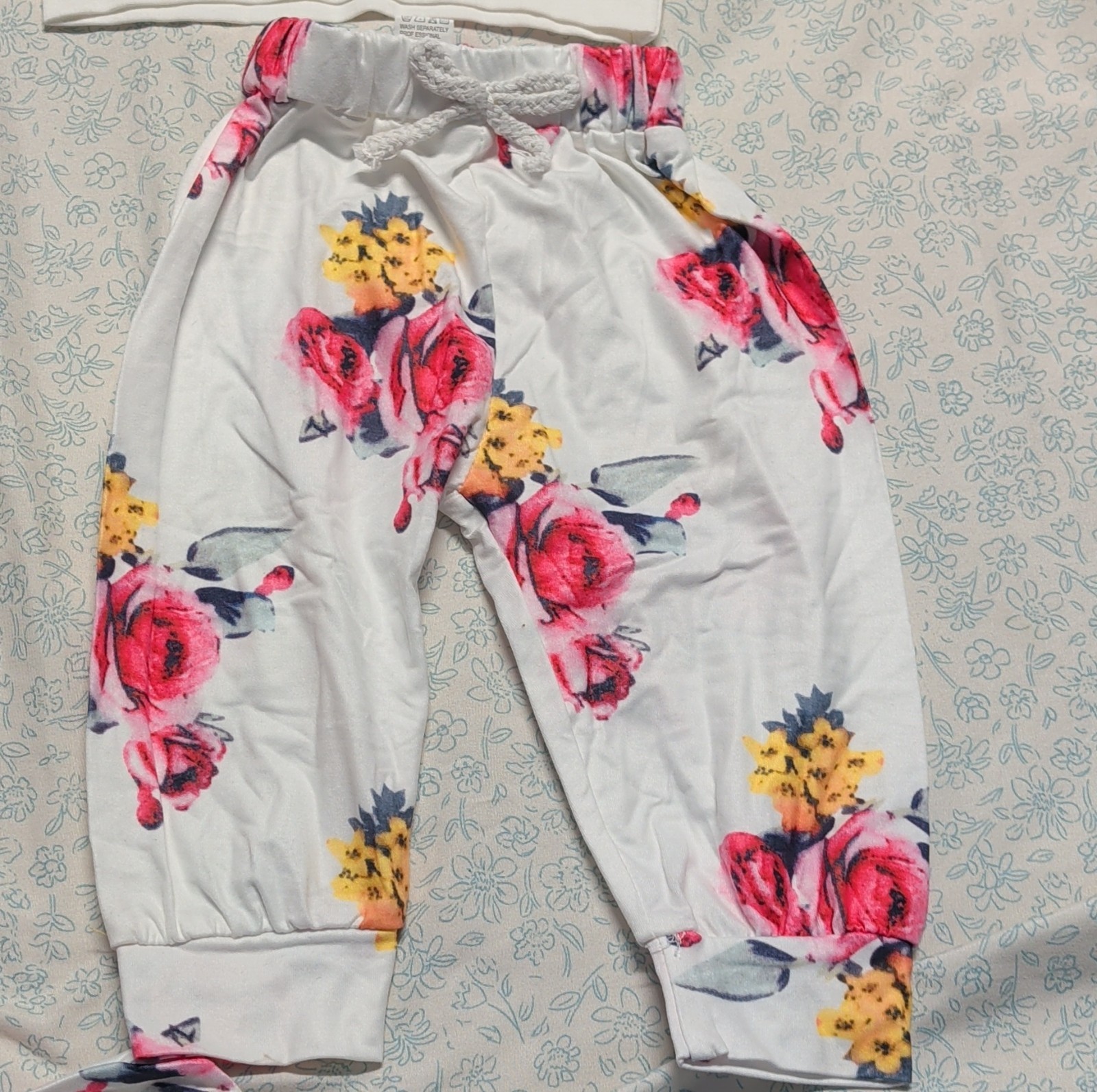 White Pink Yellow Floral Hoodie & Pants Set w/ Headband Baby 3 Piece Size 70