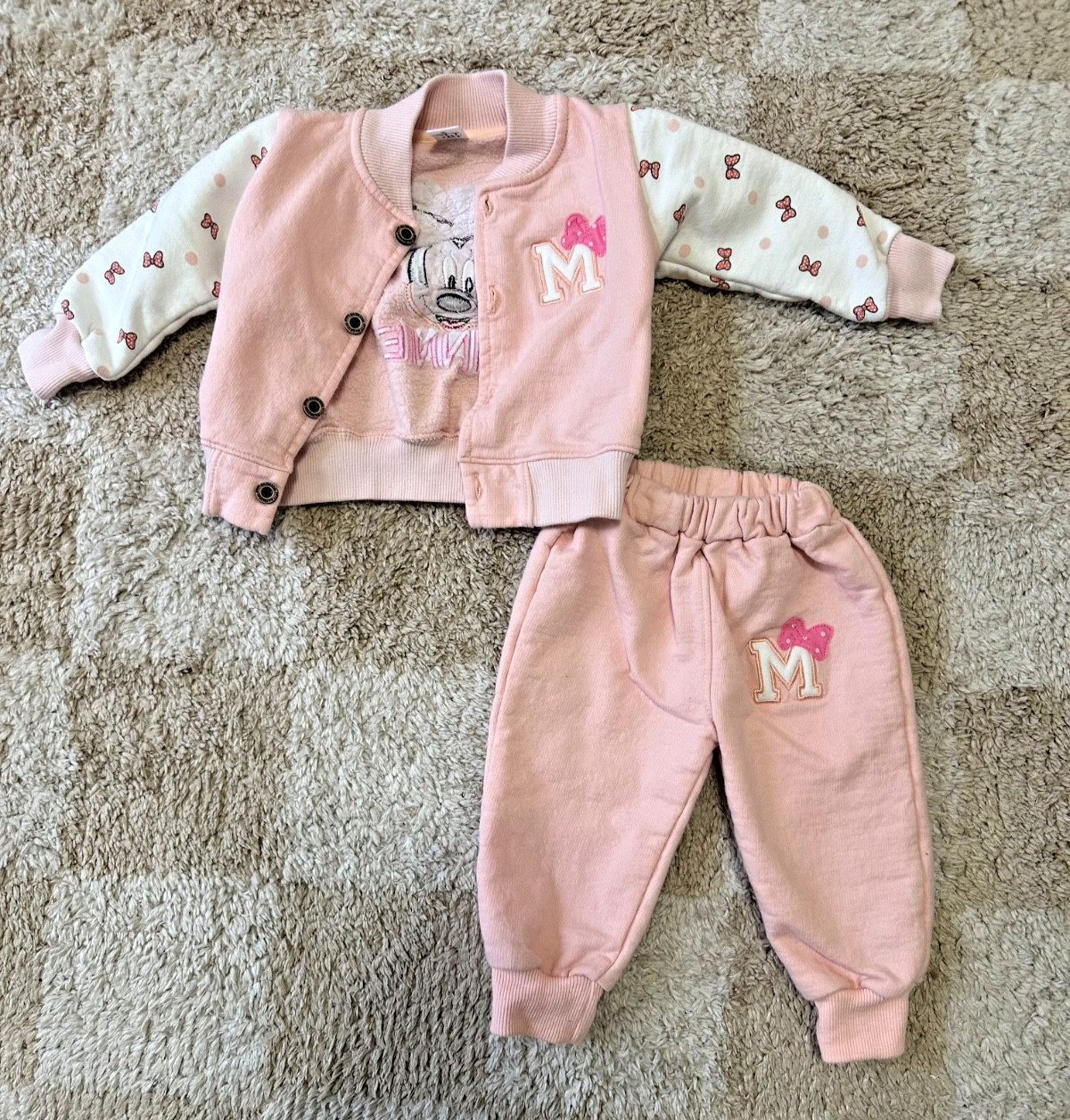 Disney Minnie Mouse Pink 2T 2-Piece Outfit Sweatpant&Button Jacket Toddler Girl