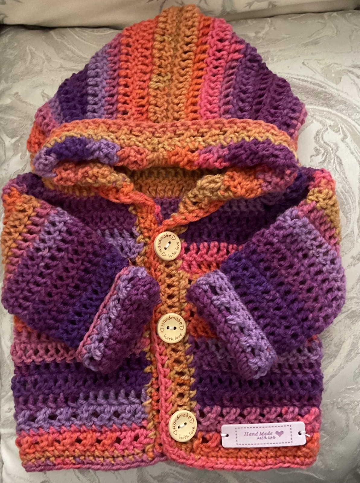 rainbow multi coloured crochet baby hoodie newborn