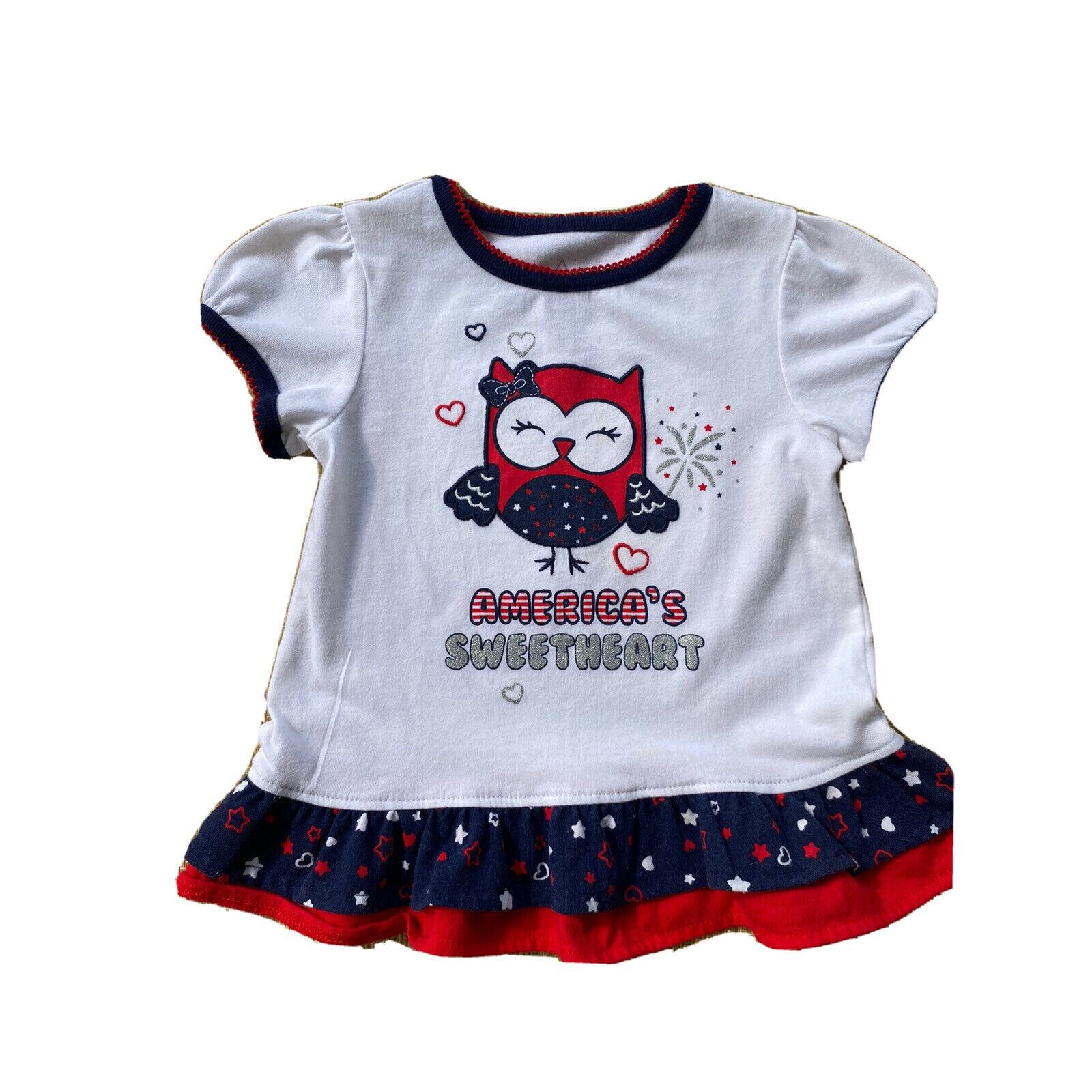 girls dress size 24mo. White w Americana theme Owl w sparkler. Holiday ready!