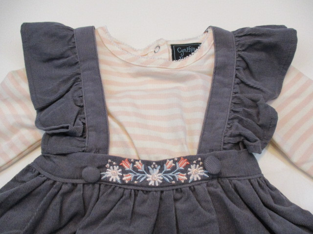 CYNTHIA ROWLEY Outfit Girl 3-6 mo Gray Corduroy Pinafore Striped One-piece NWT