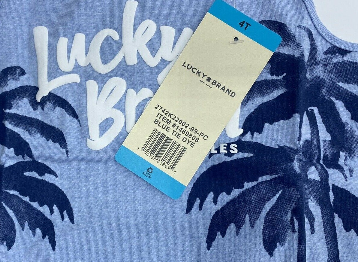 Girls Size 4T Adorable Lucky Brand 2-Piece Short Set Summer Outfit Palm Trees