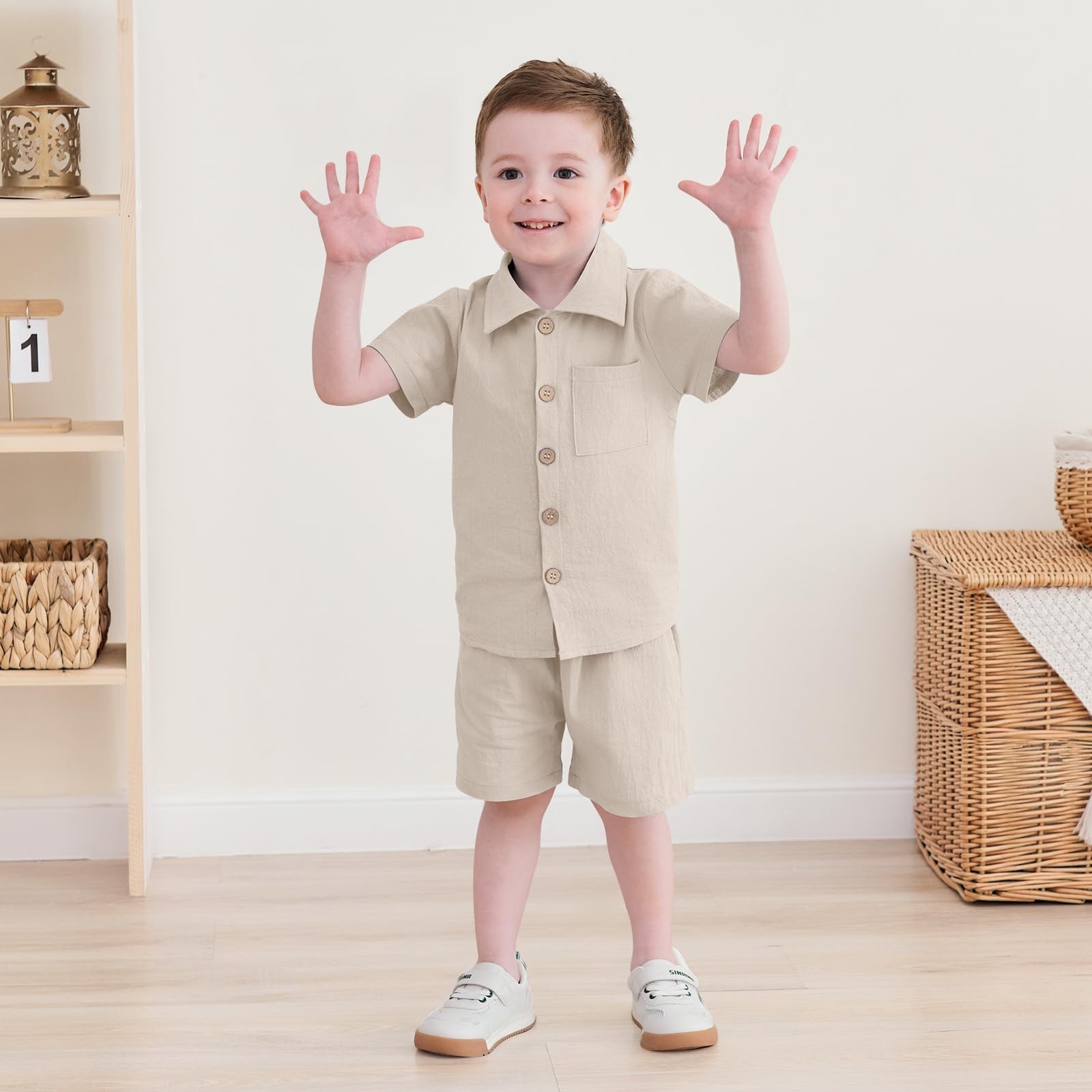 Toddler Baby Boy Summer Clothes Cotton Linen Short Sleeve Solid Button Down S…