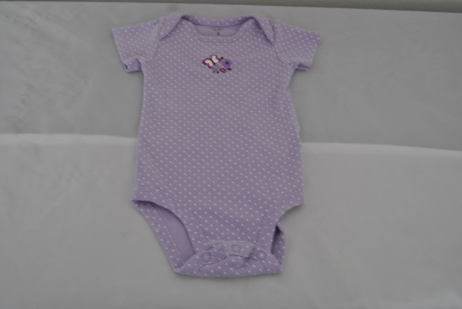 Girls One Piece by Carters 3M. purple polkia-dot RN 35623