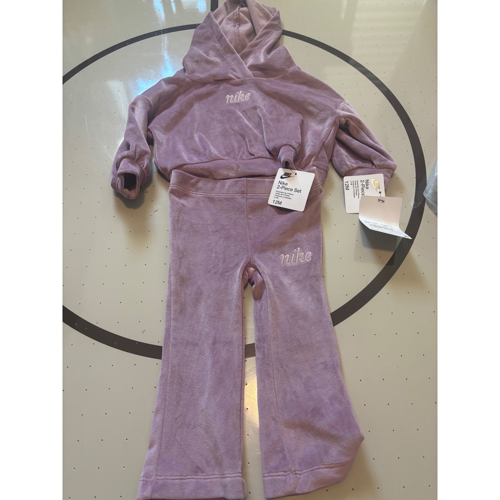 Nike Baby Girls 12M Velour Hoodie and Flare Pants 2-Piece Set Purple 16M538-510
