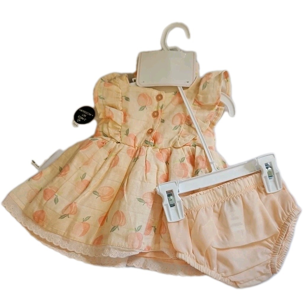 NICOLE MILLER NEW YORK Peach 3 PIECE OUTFIT NEW GIRLS 0-3 MONTHS Headband NWT