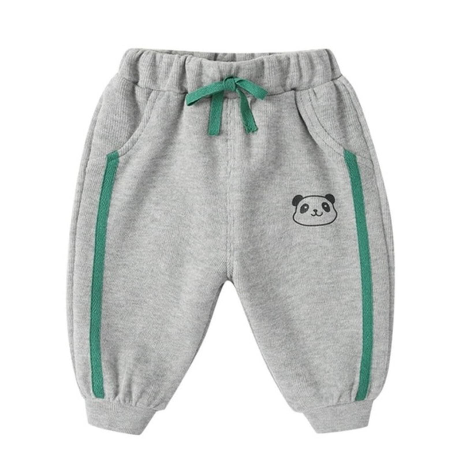 Toddler Gray Jogger Pants Panda Print Green Stripe 12-18M Kids Sweatpants