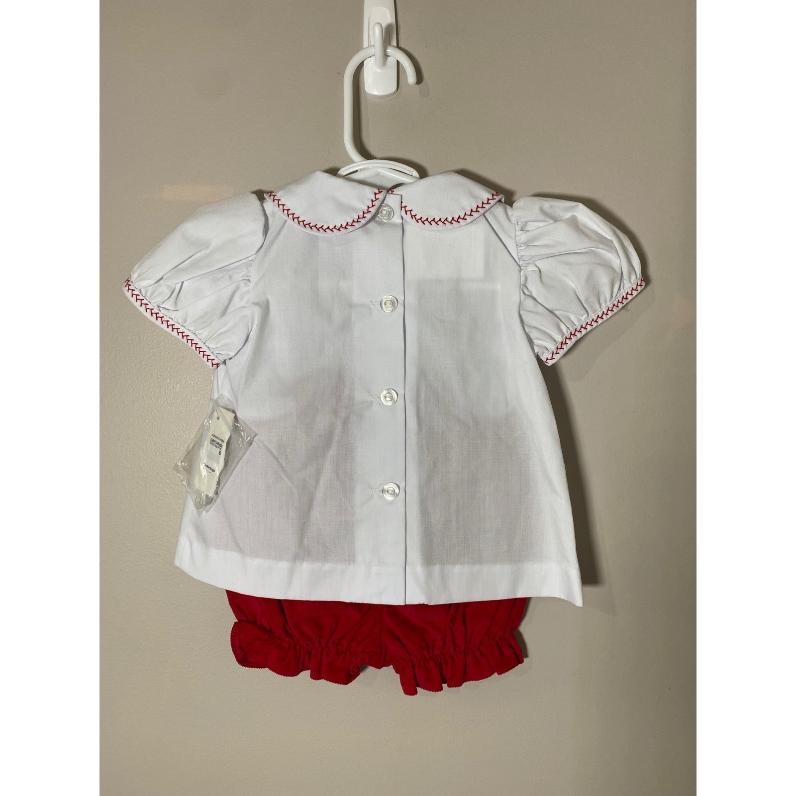 Zuccini Baby Girls White Pleated Top Red Corduroy Bloomers with Bow Set 6M NEW