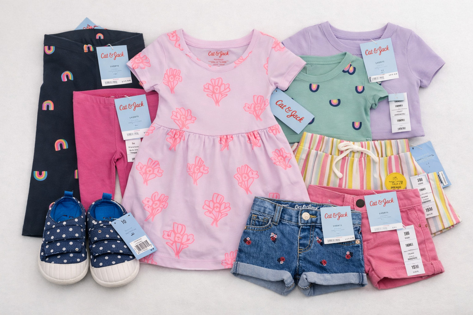 NWT Cat & Jack Toddler Girls Clothing Shoe Bundle Lot – 9 Pieces – 18M & 2T