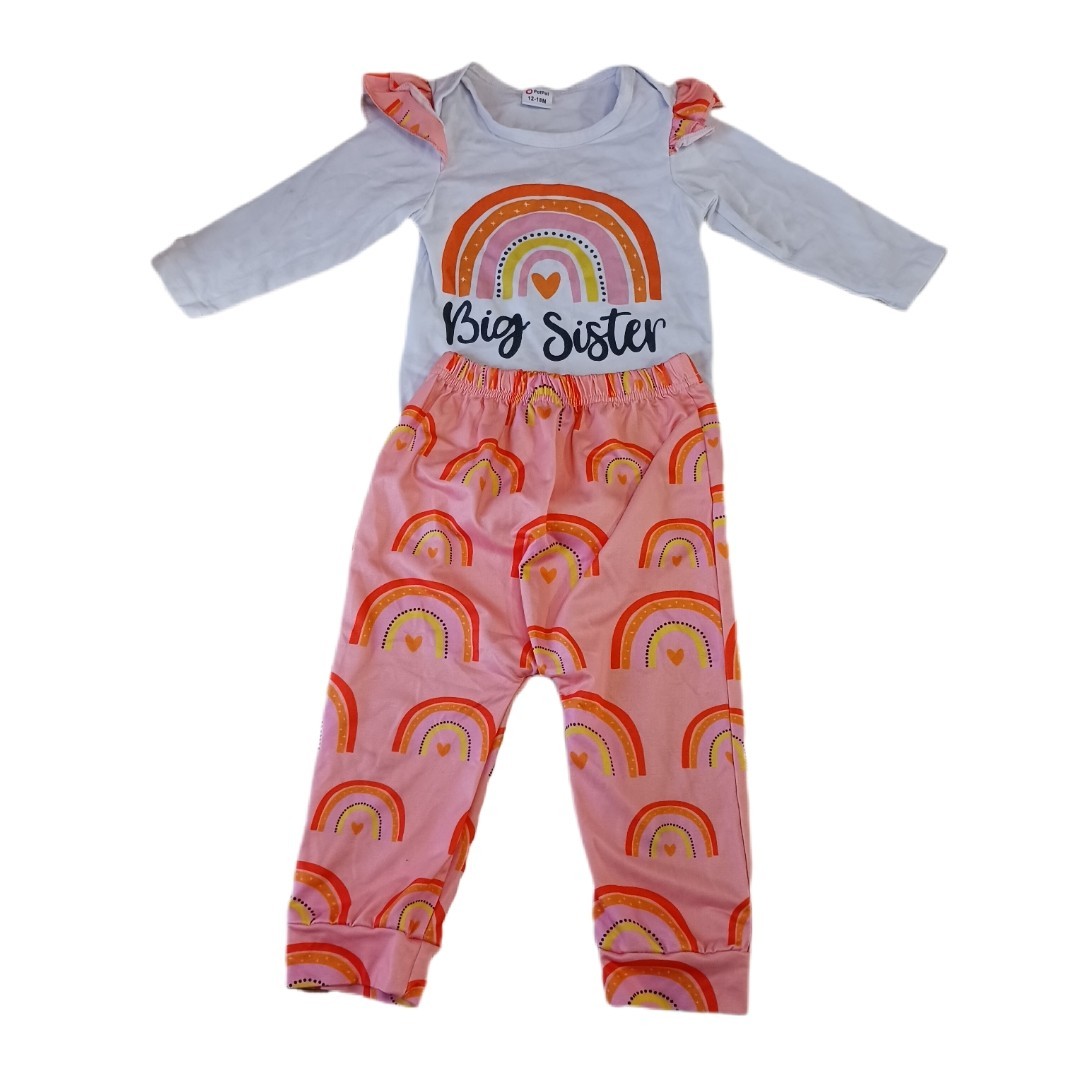 PatPat Girl 12M – 18M Big Sister Bodysuit & Jogger Pants Rainbow 2 Piece Outfit
