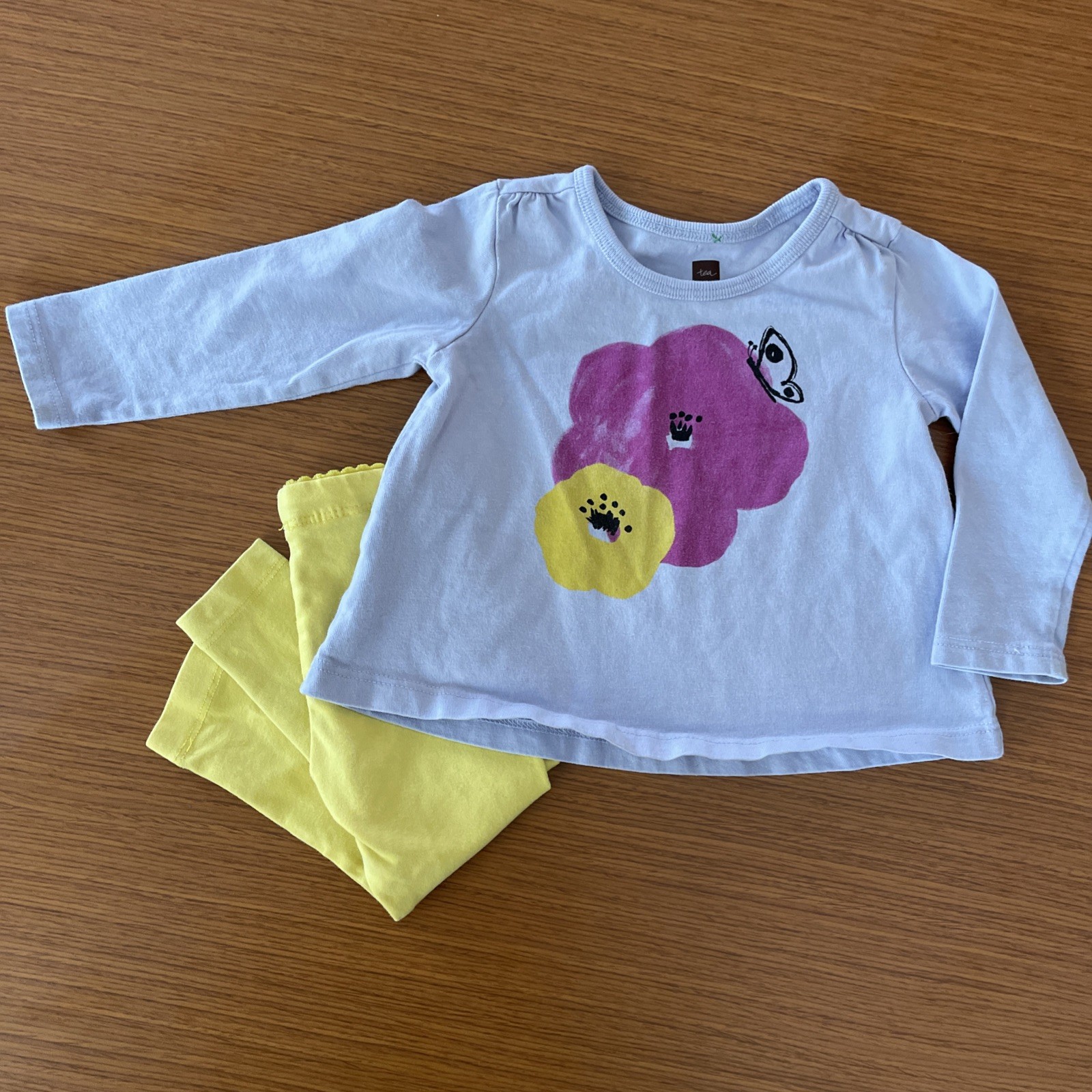 Tea Collection Baby Girl’s 6-9 M Matching Set Floral Butterfly Purple Yellow