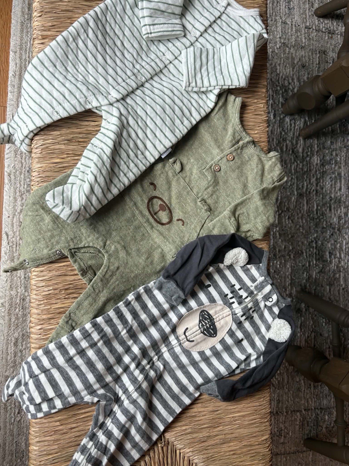 3pc Knit Cotton Baby Outfit Set 0-3M Multicolor Striped Bear Jumpsuit