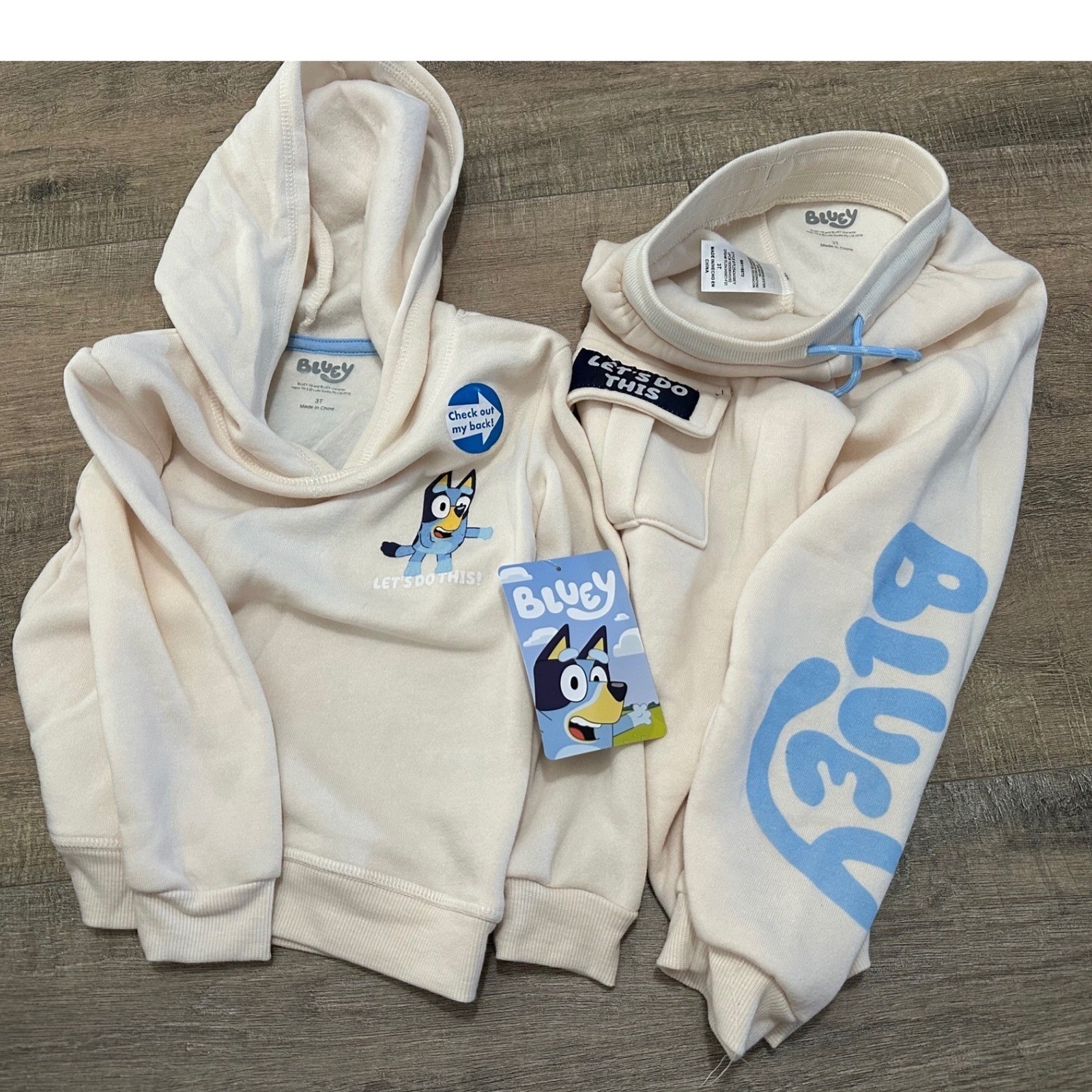 Bluey Kids Hoodie and Joggers Set Cream Bluey Family Graphic 2-Piece Outfit 3T