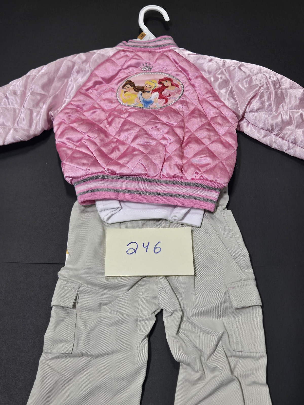 Disney Princess 3 Piece Outfit Set Girls 3T Pink Jacket Shirt Cargo Pants New
