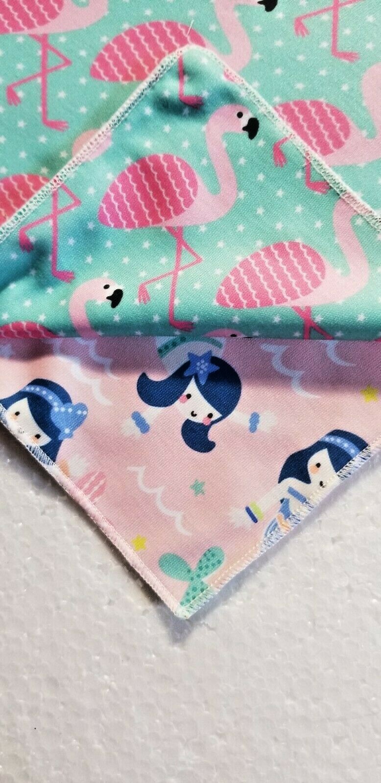 Baby Bandana Bibs 0-24 Mths. EASY Snap Closure 2 Bib Set Mermaid Flamingo
