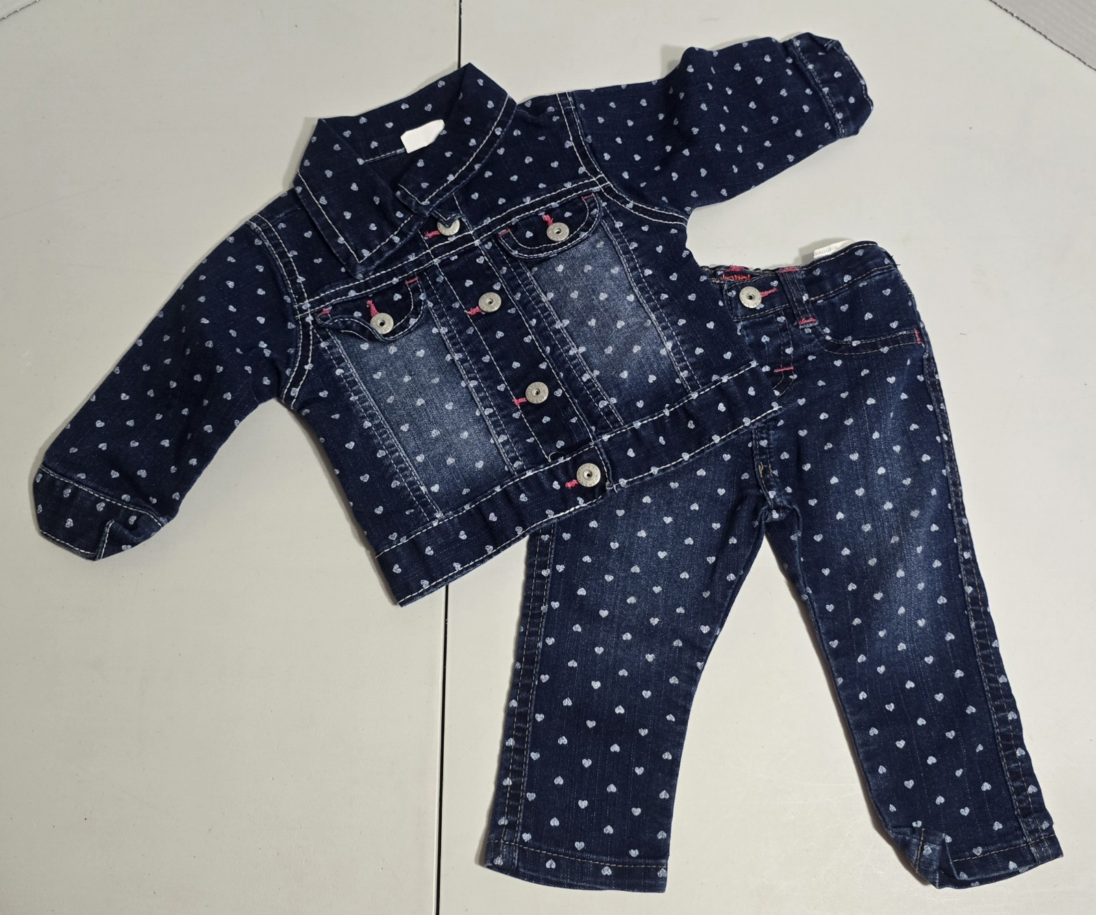 Wrangler Girl Light Weight Denim Jean Jacket & Jeans W/Hearts Outfit Size 3-6mos