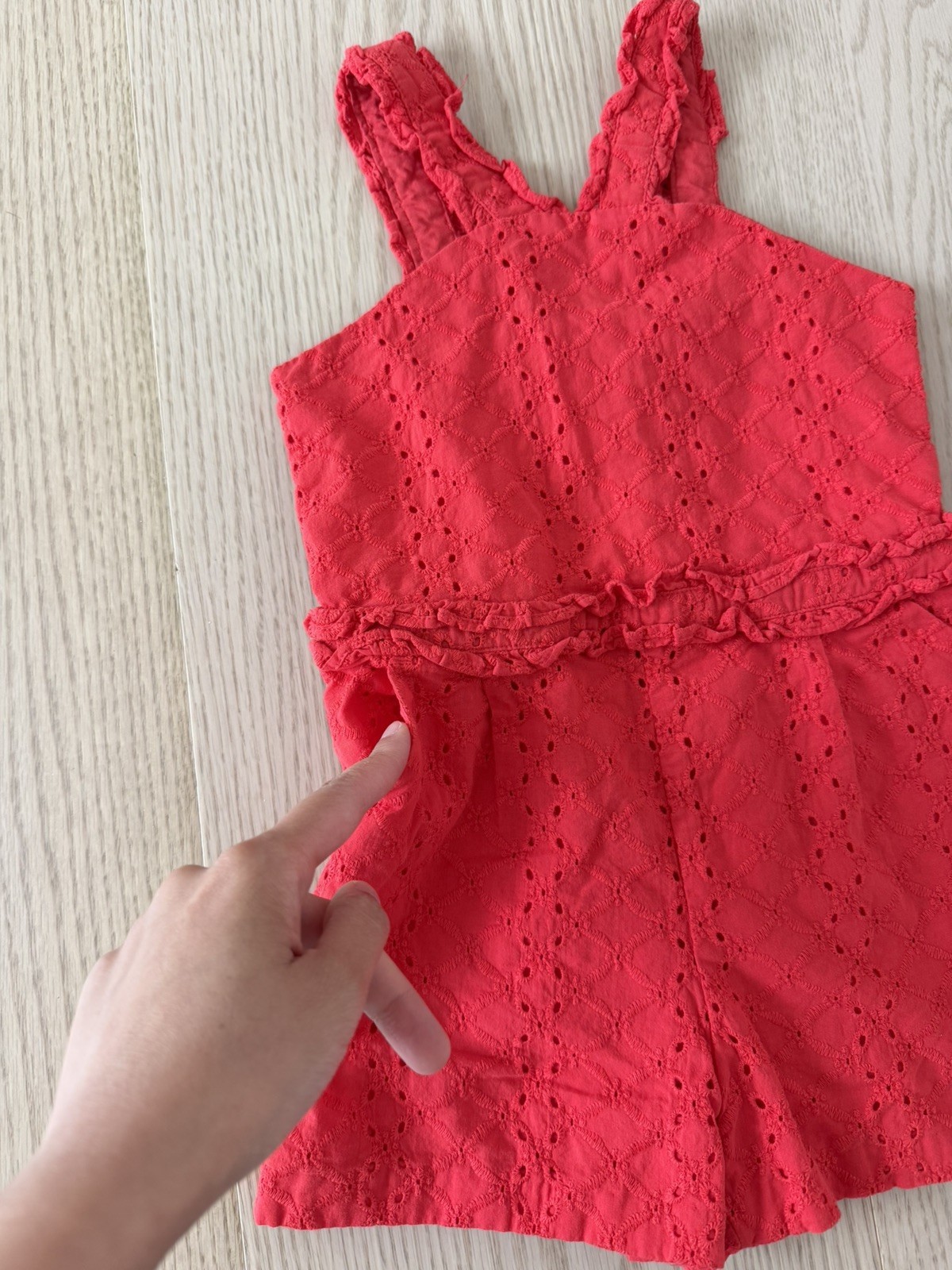 Janie and Jack Girls Toddlers size 4T Tomato Red Eyelet Summer Romper Cotton