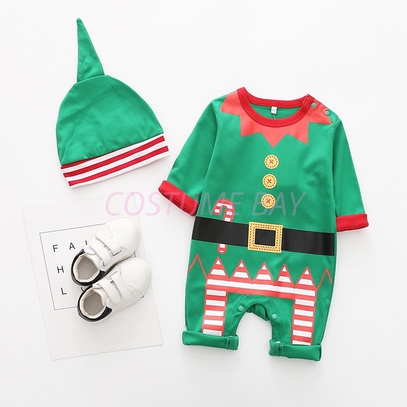 Christmas Xmas Boys Girls Baby Romper with Hat Bodysuit Cotton Costume Red Green