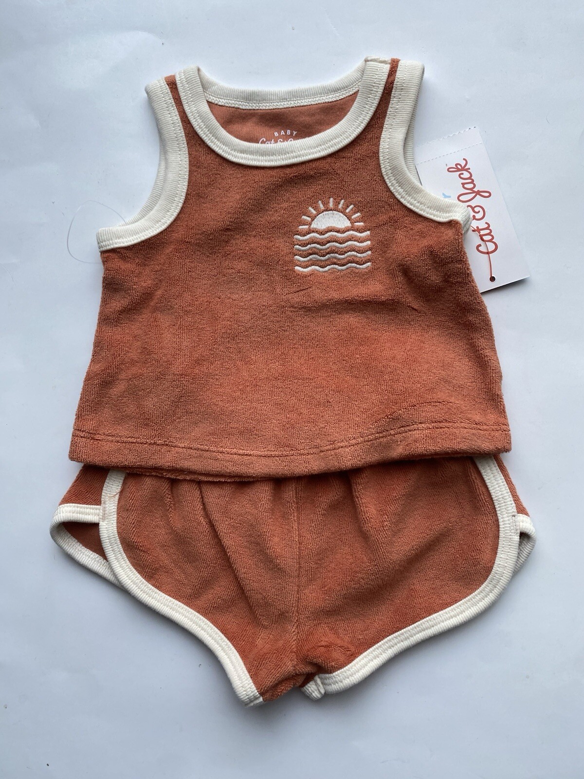 Cat & Jack Baby Boy’s NB Newborn Outfit Set Orange Rust Tank Shorts 2 Piece New