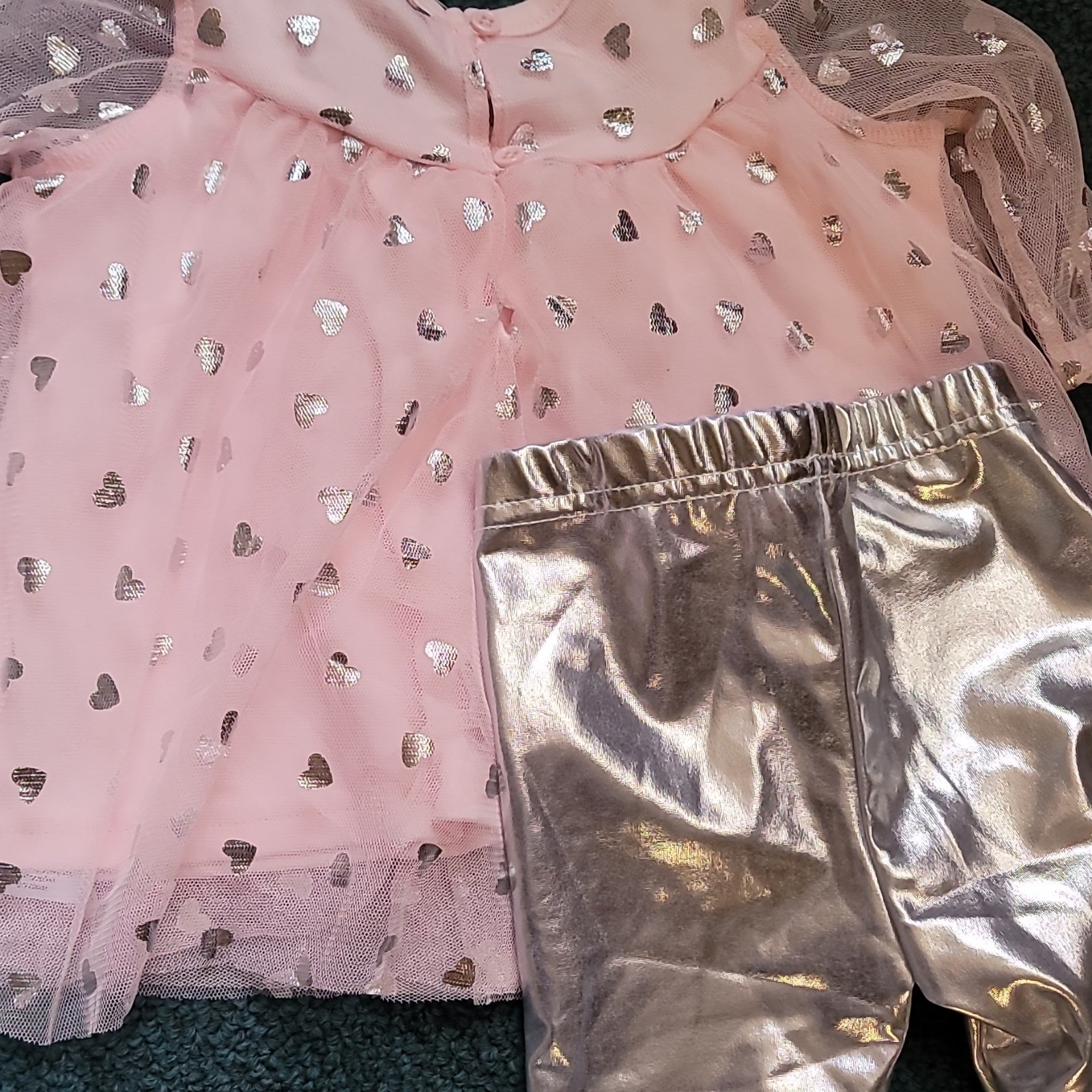 Baby Starters 2 Piece Pink Silver Heart Dress Set & Leggings 3 Months