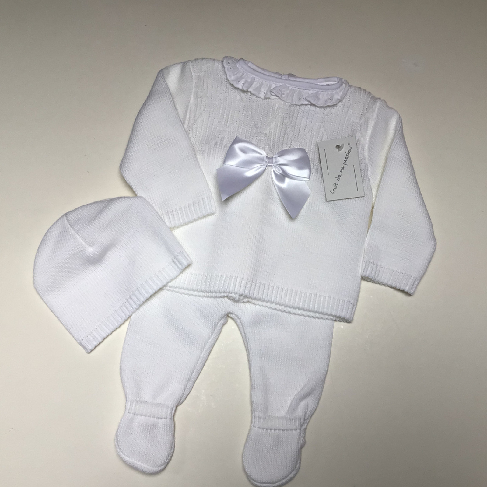 Baby girls Spanish knitted bow set white 0-3 months