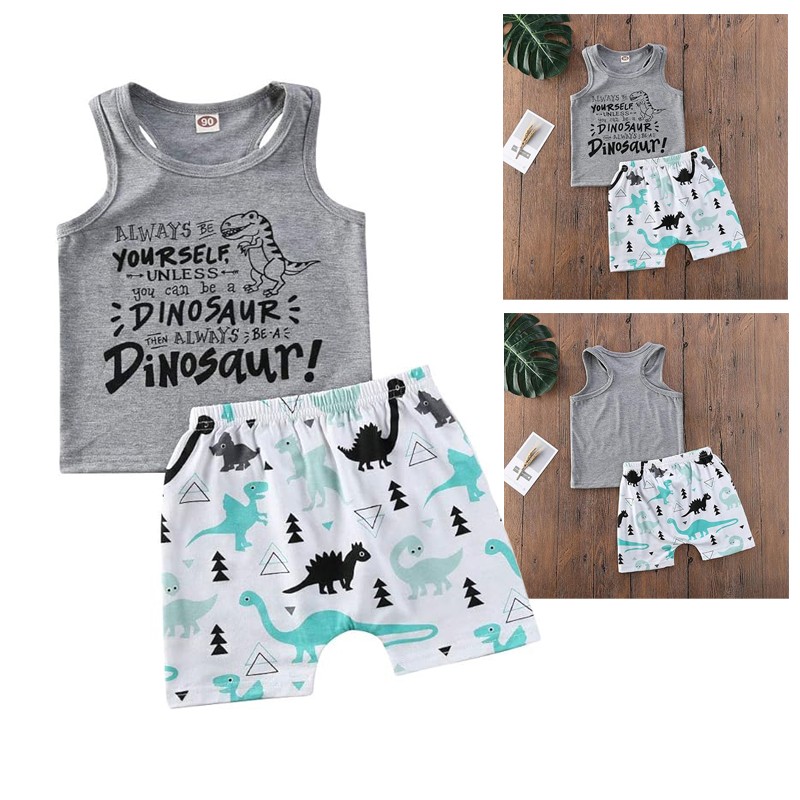 Baby Boys Outfit Clothes Dinosuar Sleeveless Tops Tank Shorts 2PCS Toddler Kids