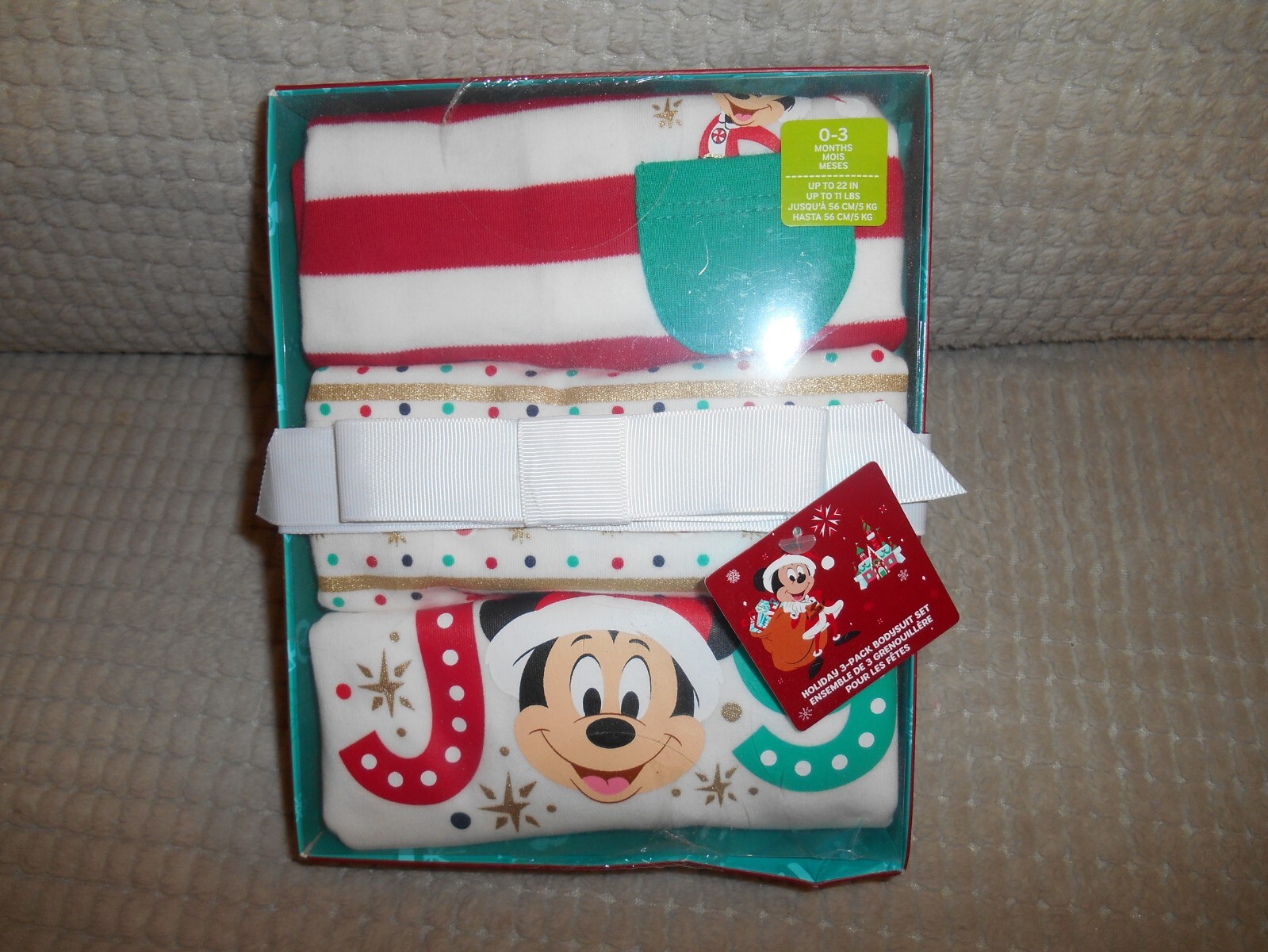 MICKEY MOUSE & FRIENDS HOLIDAY GIFT SET THREE BODYSUITS SIZE 0-3 MONTHS NIP NEW