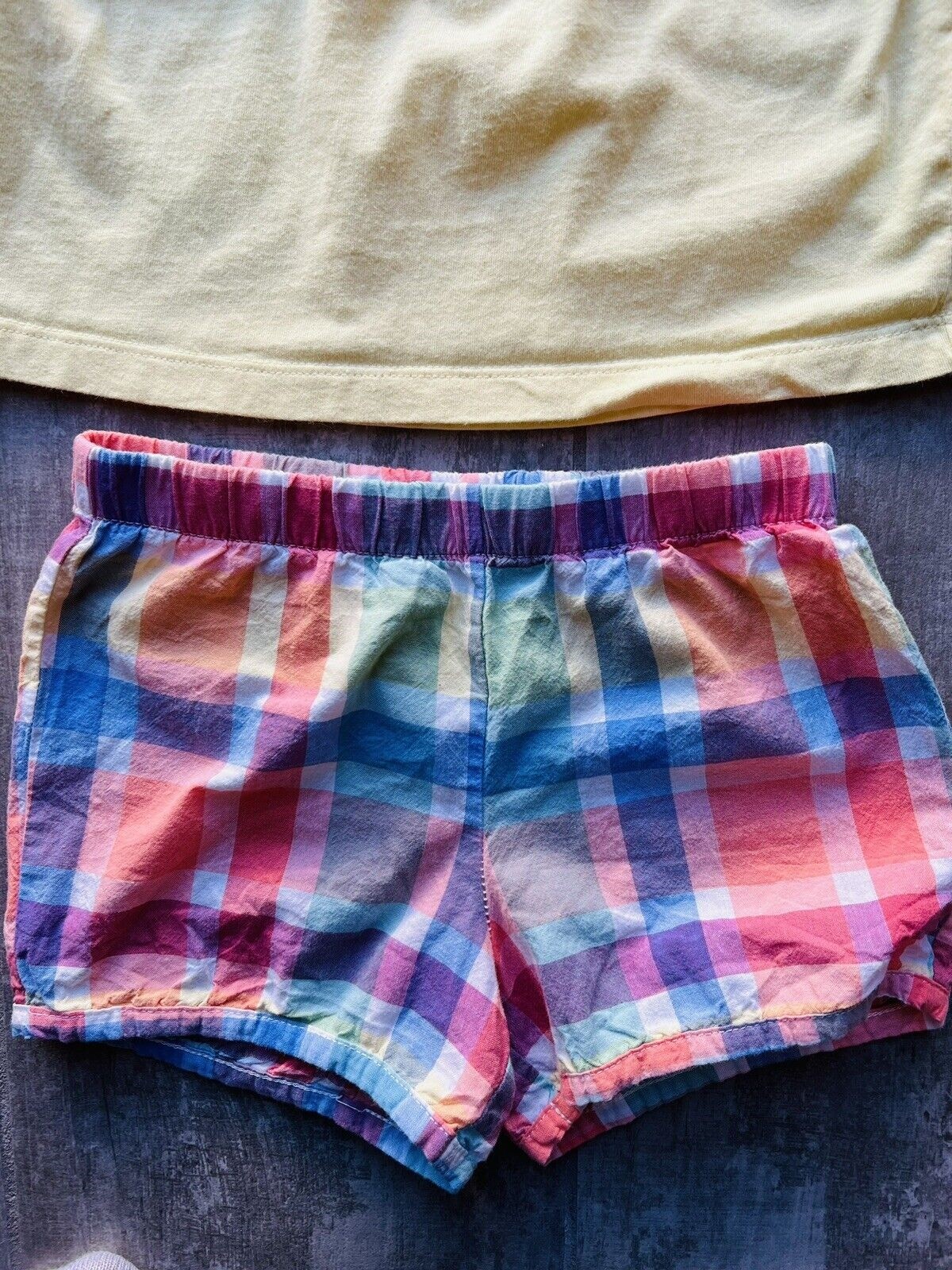 Toddler Girl 2 Piece Outfit Set Eyelet Top Sleeveless Babydoll & Plaid Shorts 3T