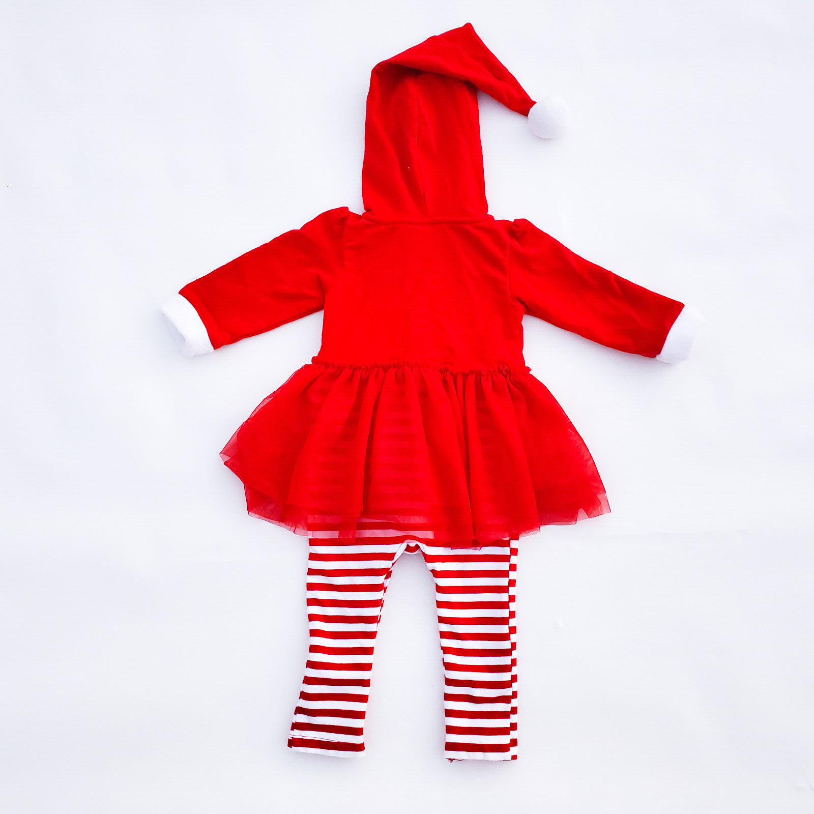 Cat & Jack Baby Girl 12M Christmas Red Stripes Tutu Outfit Santa Elf Hat Hood
